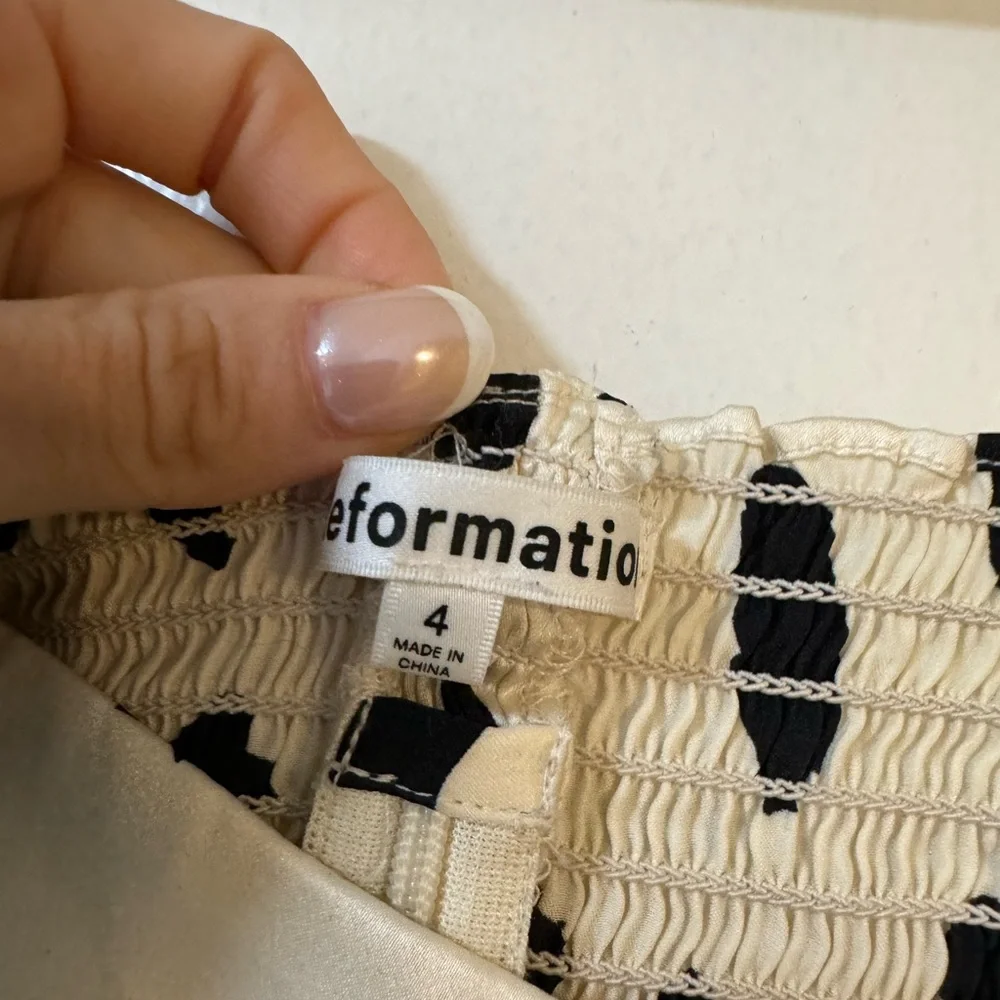 Reformation Cream Top with Black Spot Print